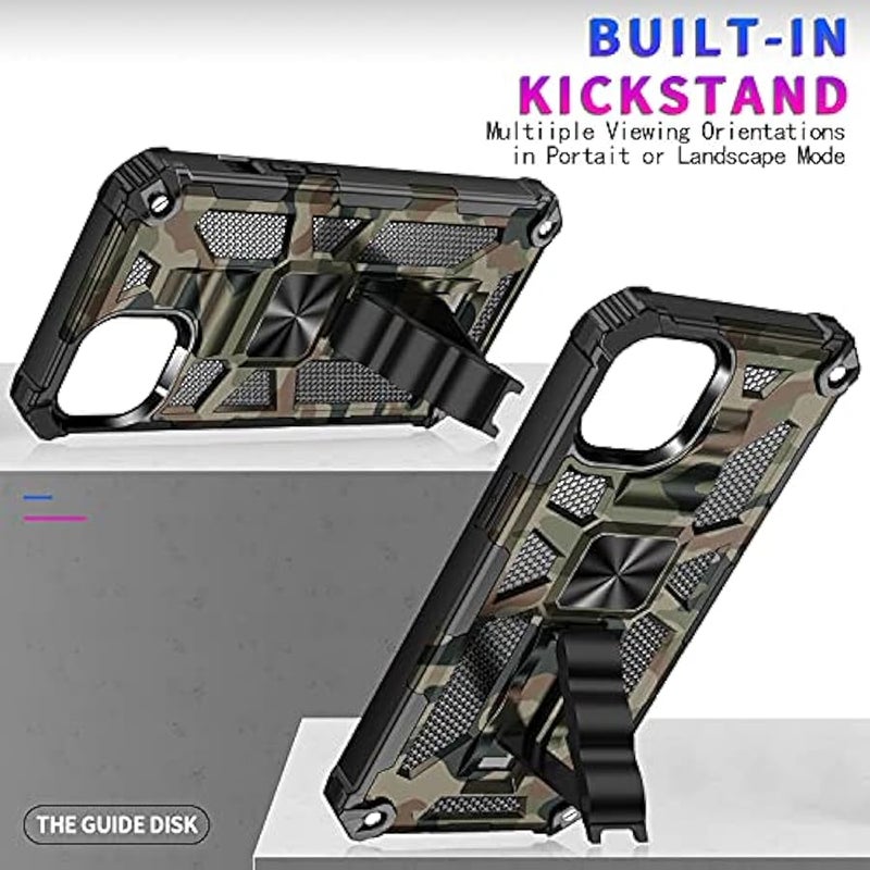 for iPhone 13 Pro Max Camouflage Design Case, Heavy Duty Shockproof Protection Military Grade Built-in Magnetic Kickstand Cover for iPhone 13 Pro Max MC Army Green - Image 4
